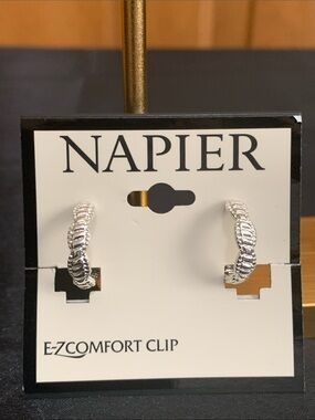 NWT Napier silver tone clip on hoop earrings